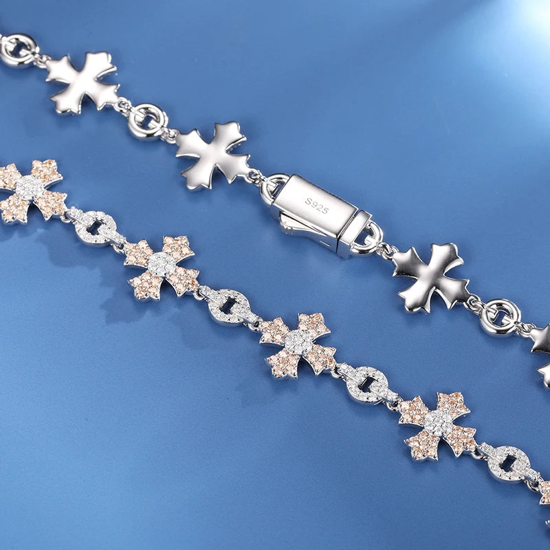 Diamond Star | Solid S925 Silver 12mm D Color Moissanite Diamond Cross Chain Necklace