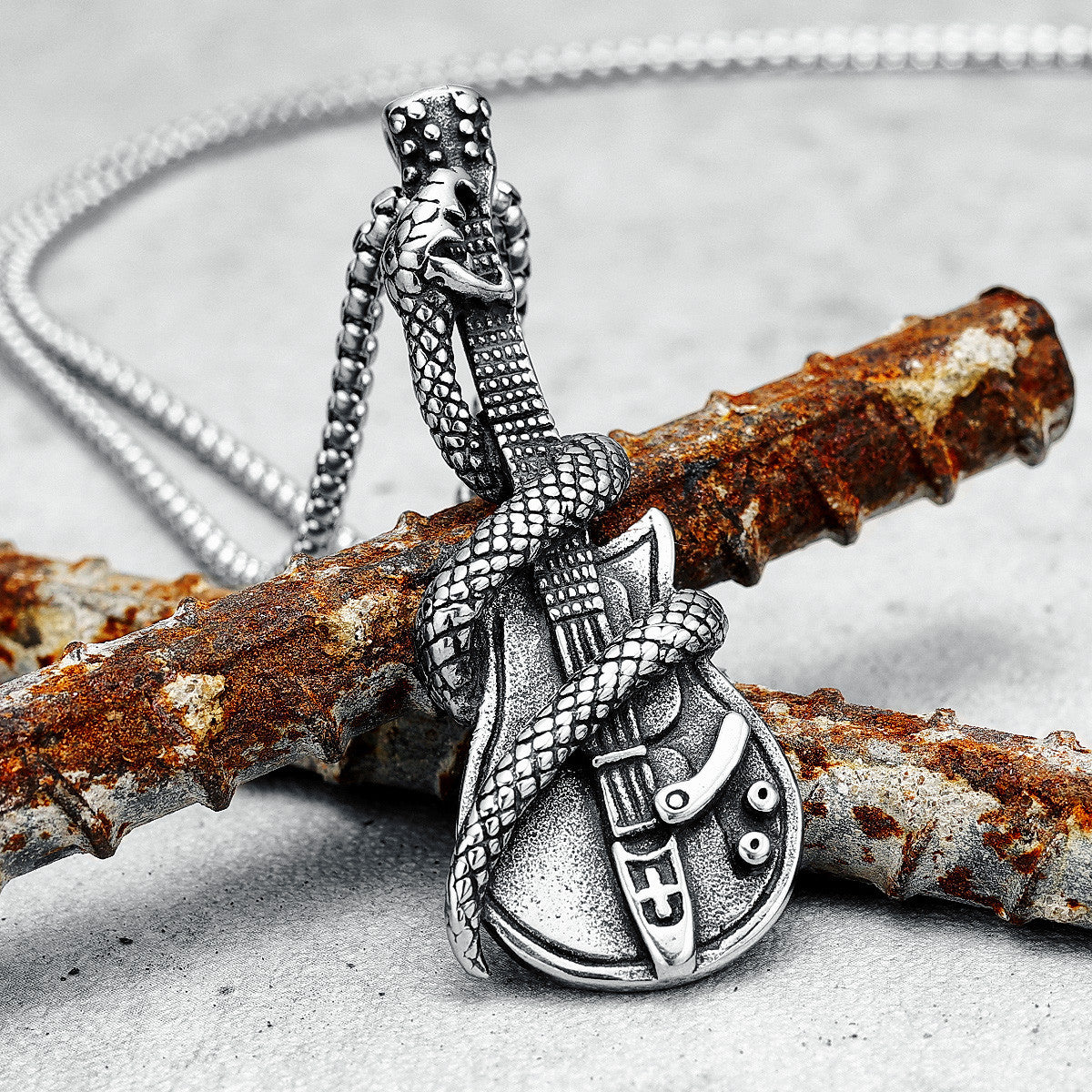 Heavy Metal | Solid No Fade Stainless Steel Snake Guitar Rock Legend Pendant