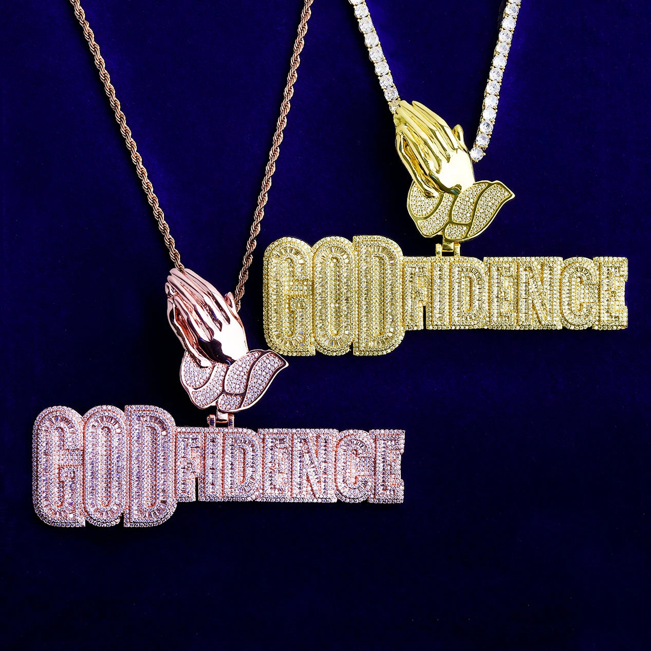 GodFidence | Prayer Hand Bail VVS Diamond CZ Hip Hop God Fidence Iced Blinged Out Pendant
