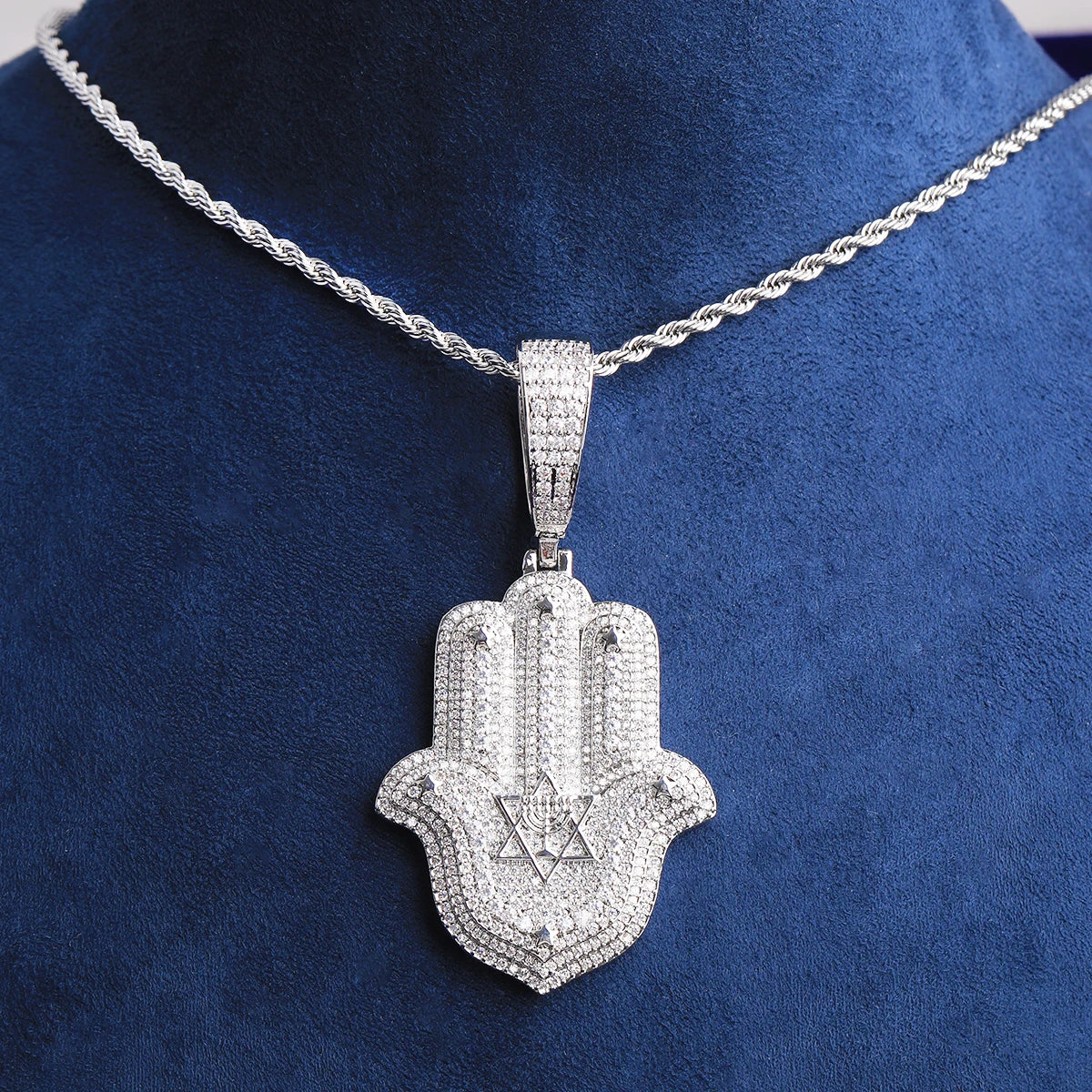 Hamsa Star Of David | VVS Diamond CZ 5AA+ Hamsa Hand Hip Hop Pendant