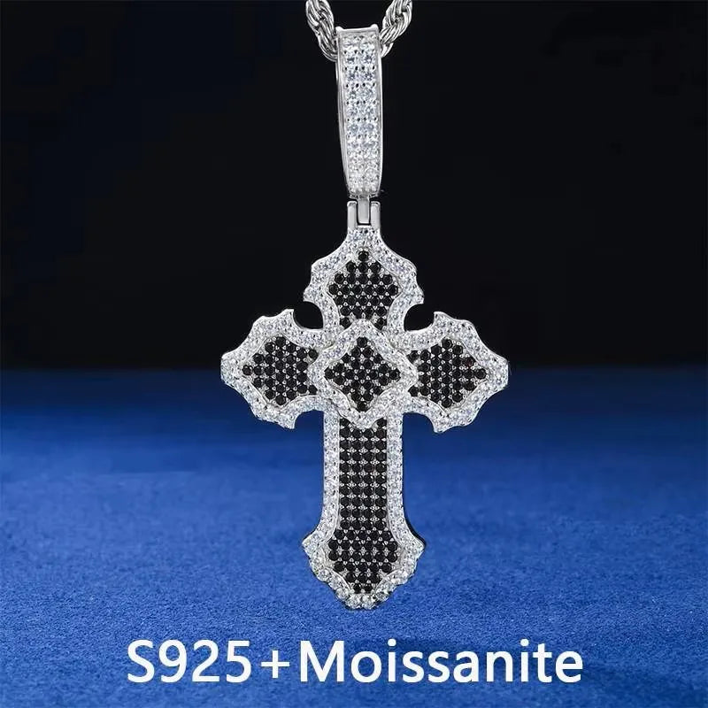 Cross Of Peace | Moissanite Diamond Solid Sterling Silver Black VVS Hip Hop Cross Pendant