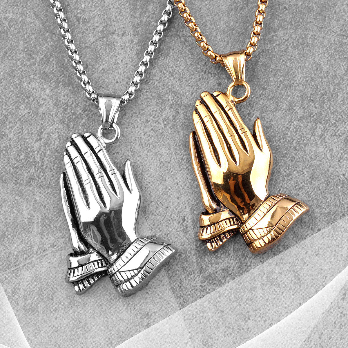 The Power Of Prayer | 14k Gold Over No Fade Stainless Steel Prayer Hands Hip Hop Pendant