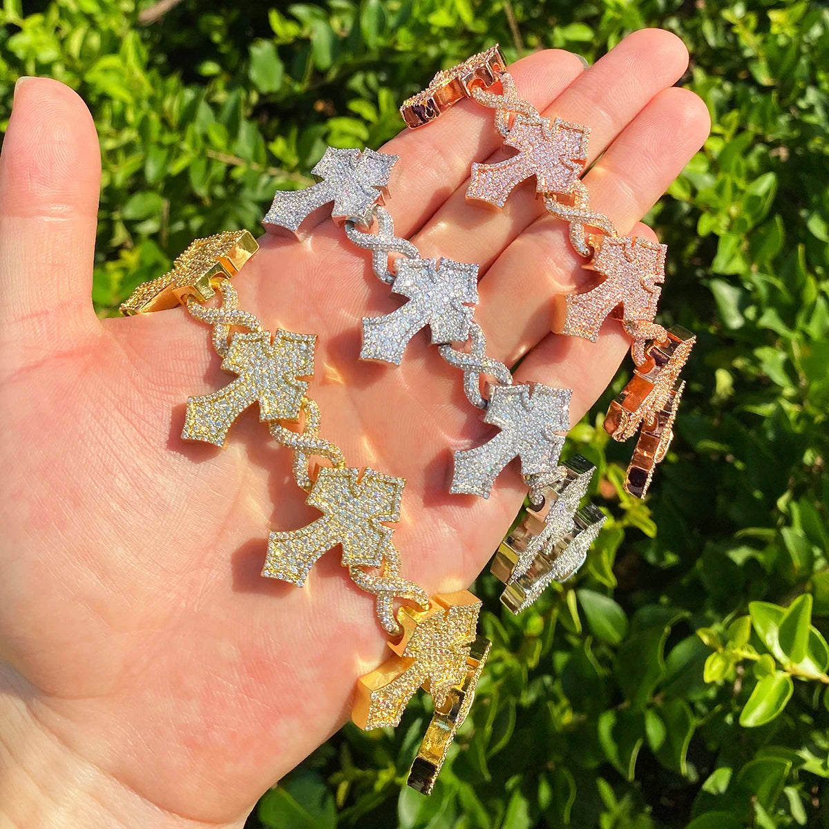 Passion Cross | Flooded Ice 5AA+ VVS CZ Diamond Infinity Link Cross Bracelet