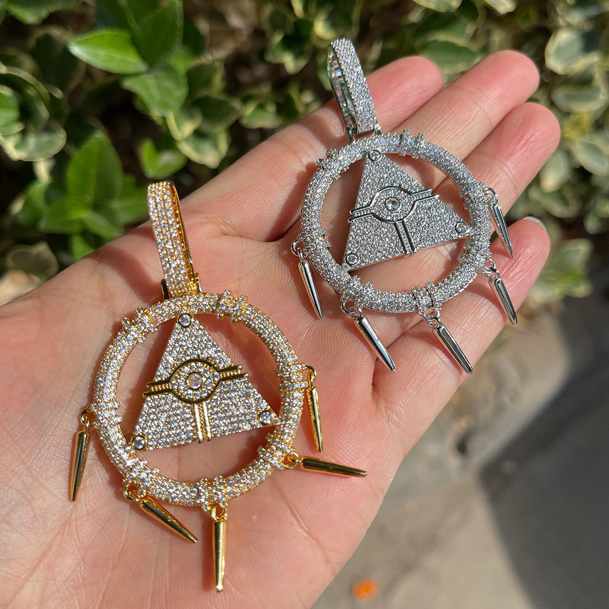 18k Gold 925 Silver All Seeing Eye Millennium Wisdom Wheel Hip Hop Pendant Chain Necklace