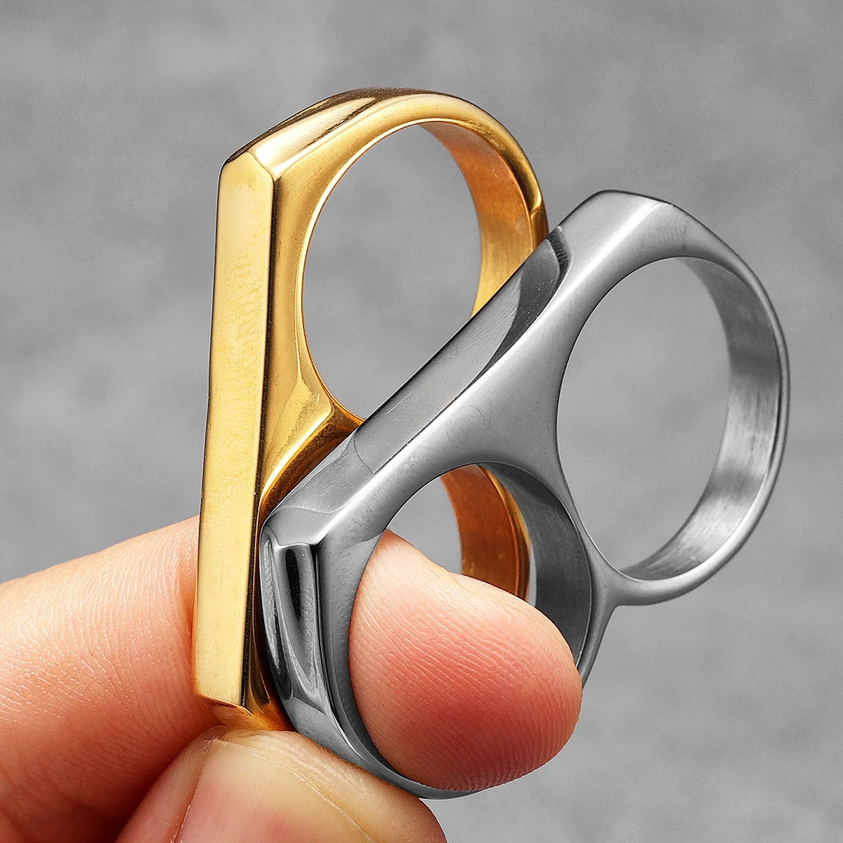 Connect | 14k Gold Over No Fade Stainless Steel Two Finger Hip Hop Ring