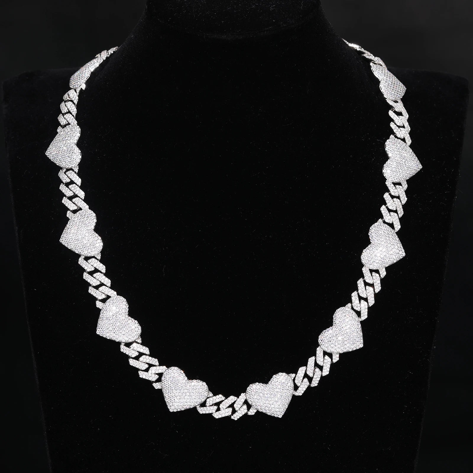 VVS Cuban Heart | Solid Silver Moissanite Diamond Cuban Link Heart Chain Necklace