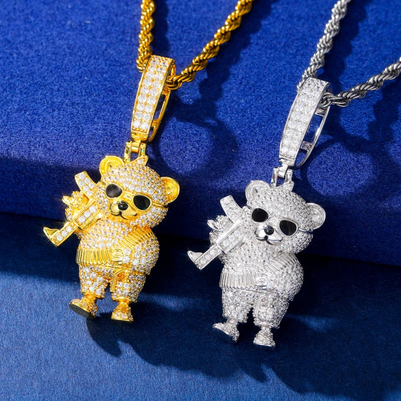 Chopper Style | Moissanite Diamond 925 Sterling Silver Stylish Ak47 Tufti The Bear Pendant