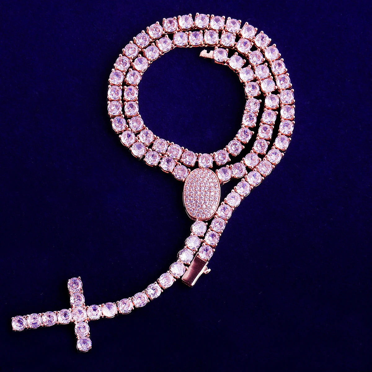 Drip Cross | VVS Diamond CZ Rosary Style 5AA+ Luxury Hip Hop Tennis Chain Necklace