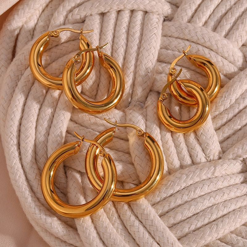 18k Gold  Solid Stainless Steel 30mm Waterproof Loop Hoop Earrings Tarnish Free