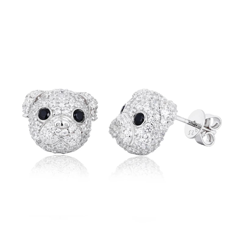 Pockets The Pup | Puppy Dog 925 Sterling Silver Moissanite Diamond Iced Blinged Out Earrings