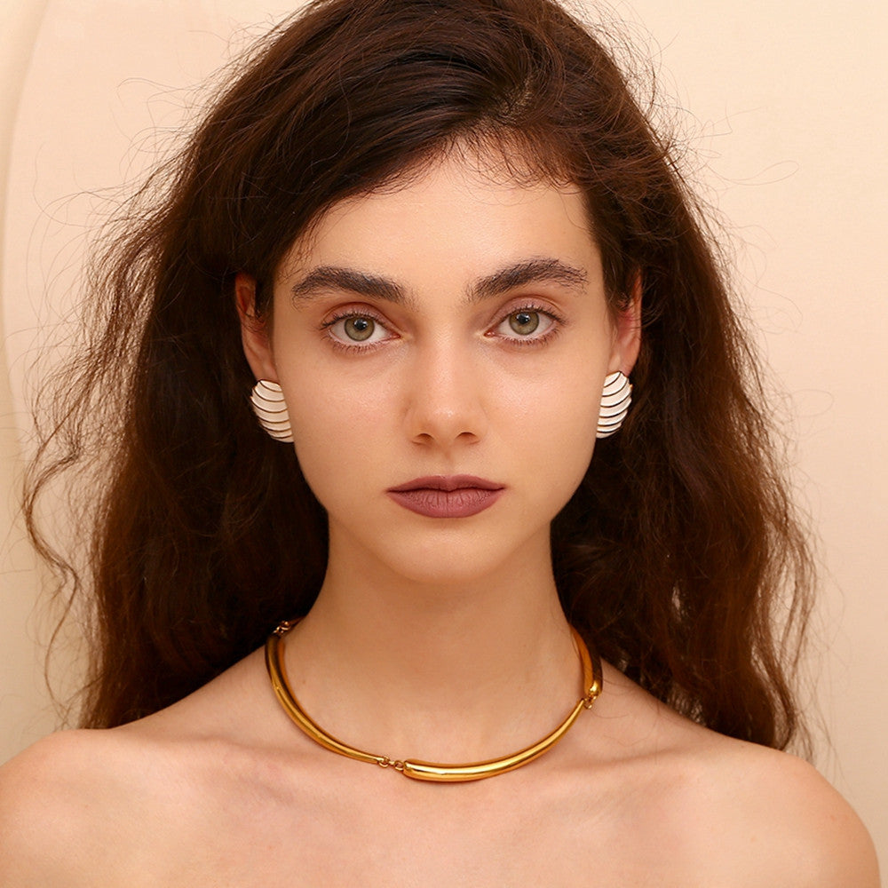 18k Gold Sail Shaped Enamel Stainless Steel Waterproof Earrings