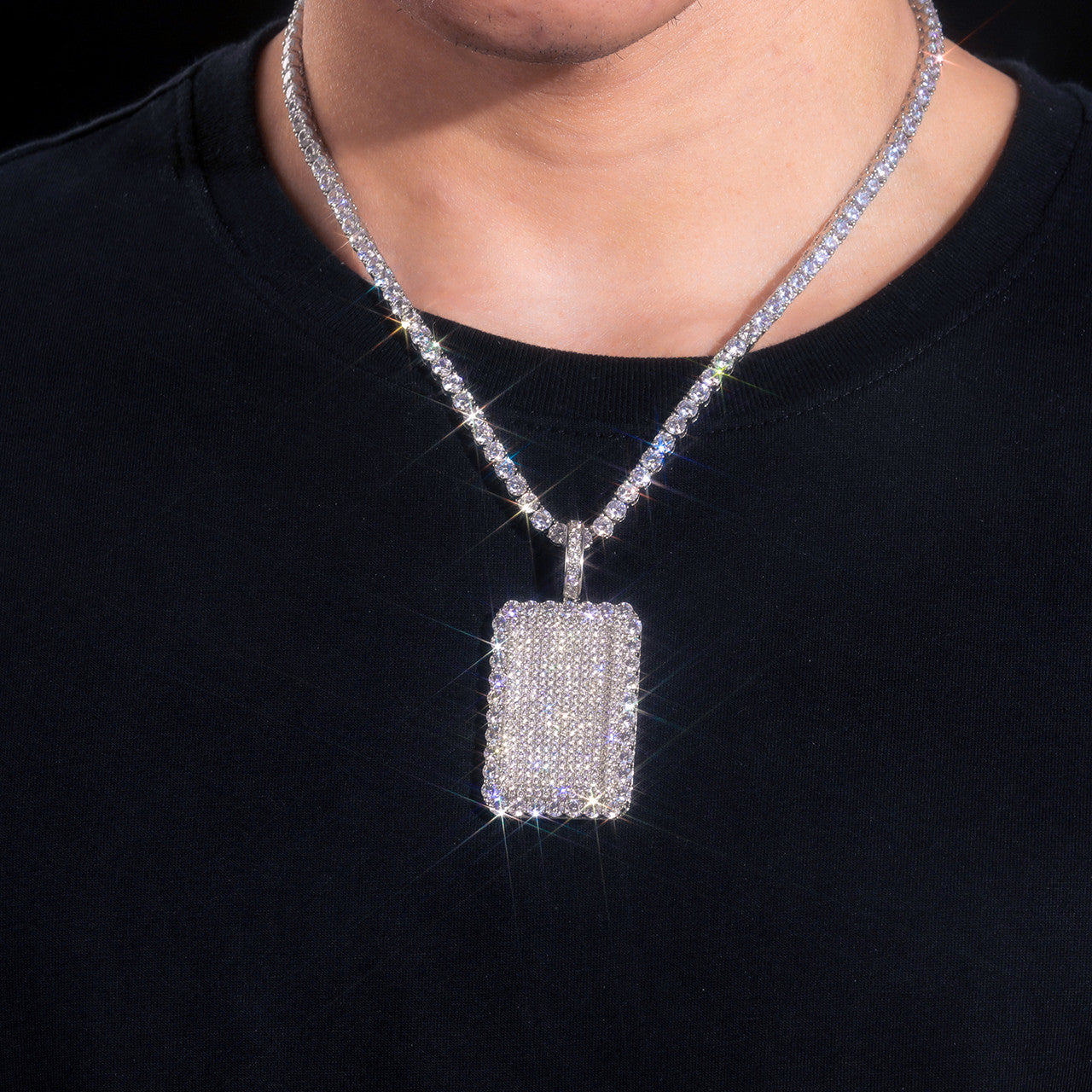 All Black Everything | Moissanite Diamond 925 Silver Iced Blinged Out Dog Tag Hip Hop Pendant