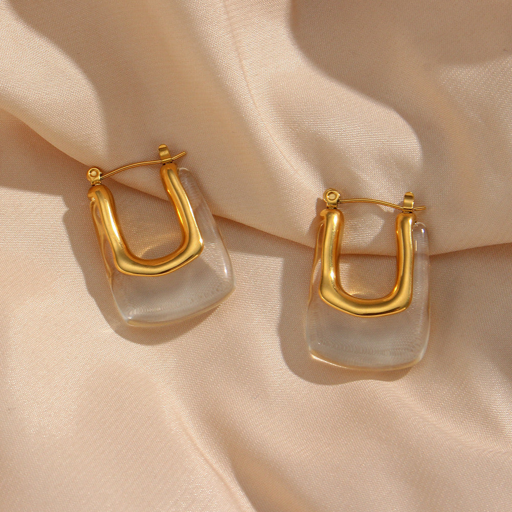 18k Gold Stainless Steel Tarnish Free Resin Crystal Hoop Earrings