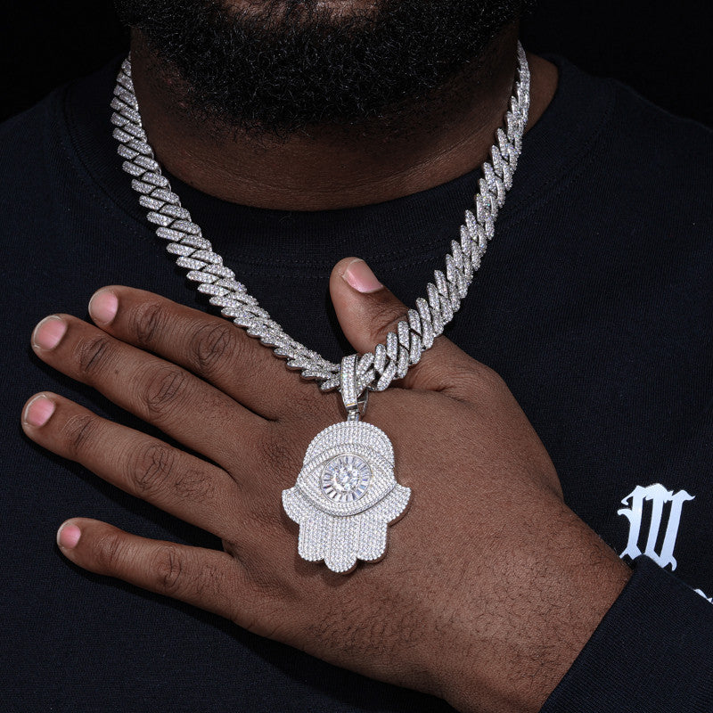 Iced Evil Eye | Moissanite Diamond Luxury 925 Silver Iced Blinged Out Fatima Hamsa Hand Pendant