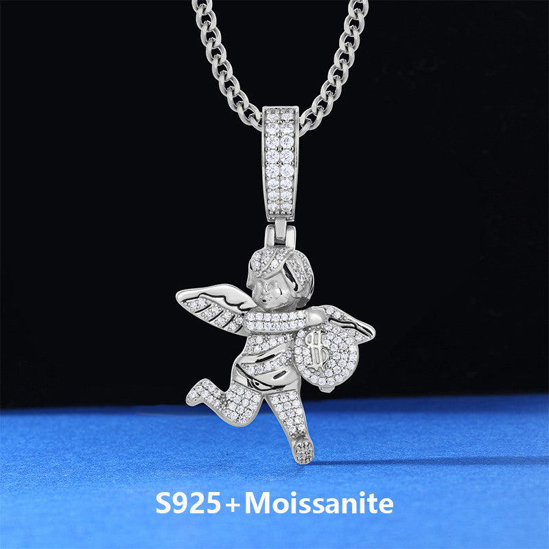 Run With The Bag | Moissanite Diamond 925 Silver Money Bag Angel Hip Hop Pendant