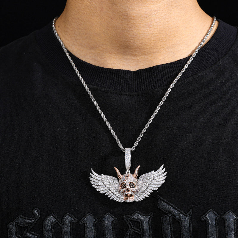 The Fallen | Solid 925 Silver Moissaite Diamond Fallen Angel Wings Demon Hip Hop Pendant