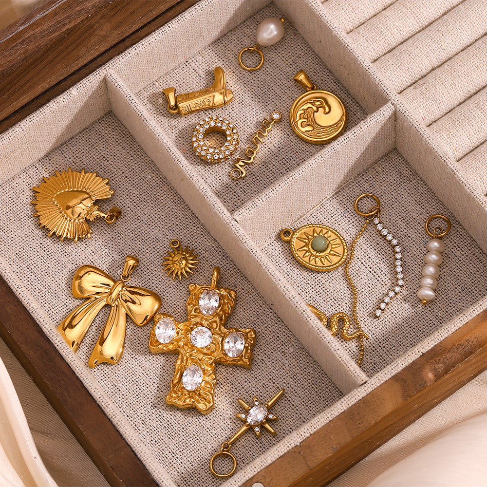 18k Gold Stainless Steel Tarnish Free Cross Bow Freshwater Pearl DIY Necklace Bracelets