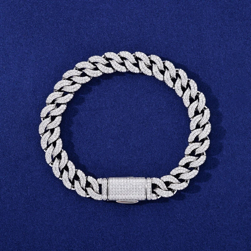 Pattern Of Fire | 10mm 925 Silver Moissanite Diamond Miami Cuban Link Hip Hop Bracelet