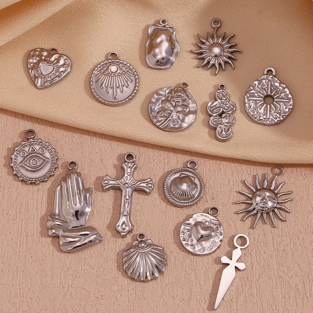 DIY Stainless Steel Waterproof Face Sun Cross Sunflower All seeing Eye Charms Pendants Bracelets