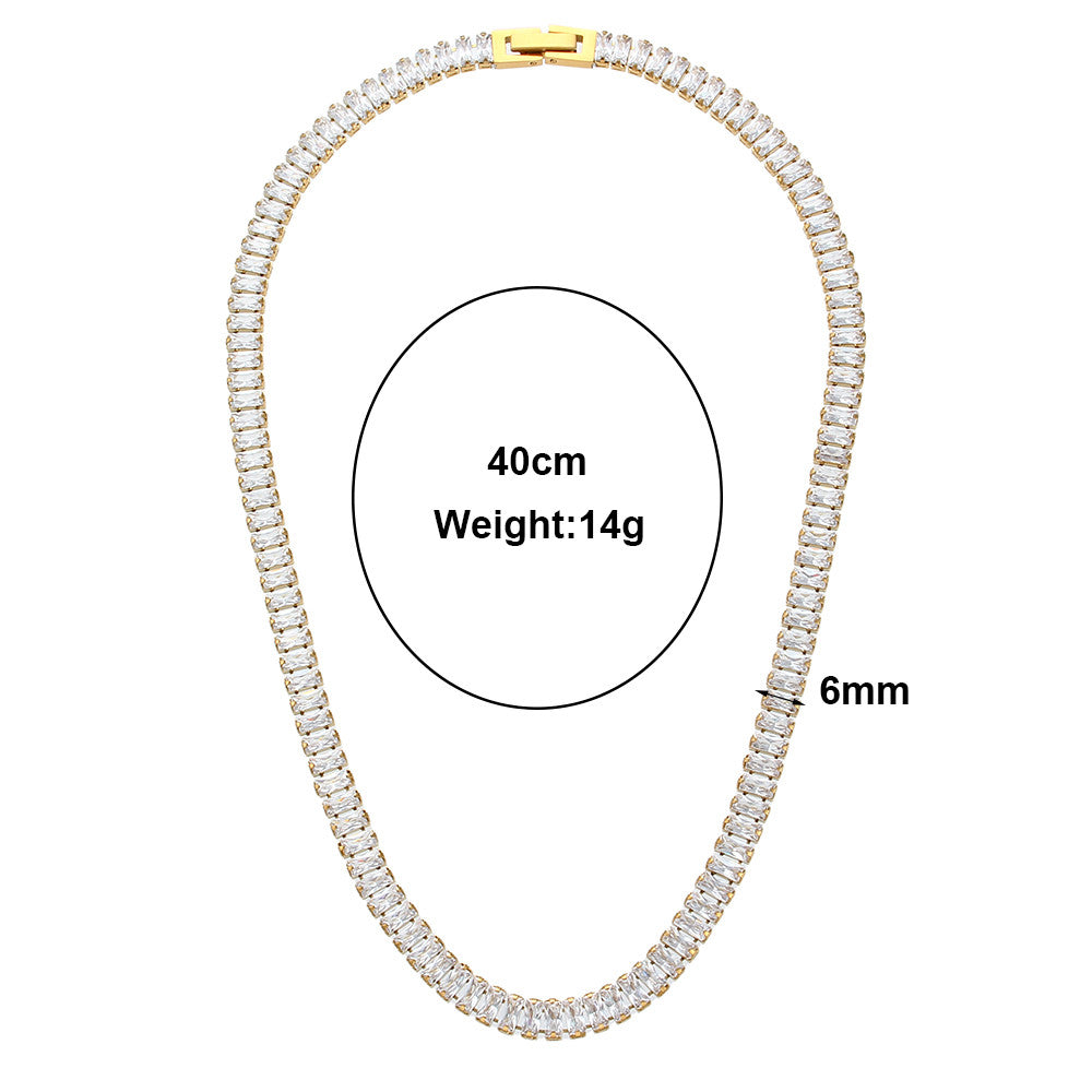 Ladies 18k Gold Waterproof Stainless Steel Bling Tennis Chain Necklace