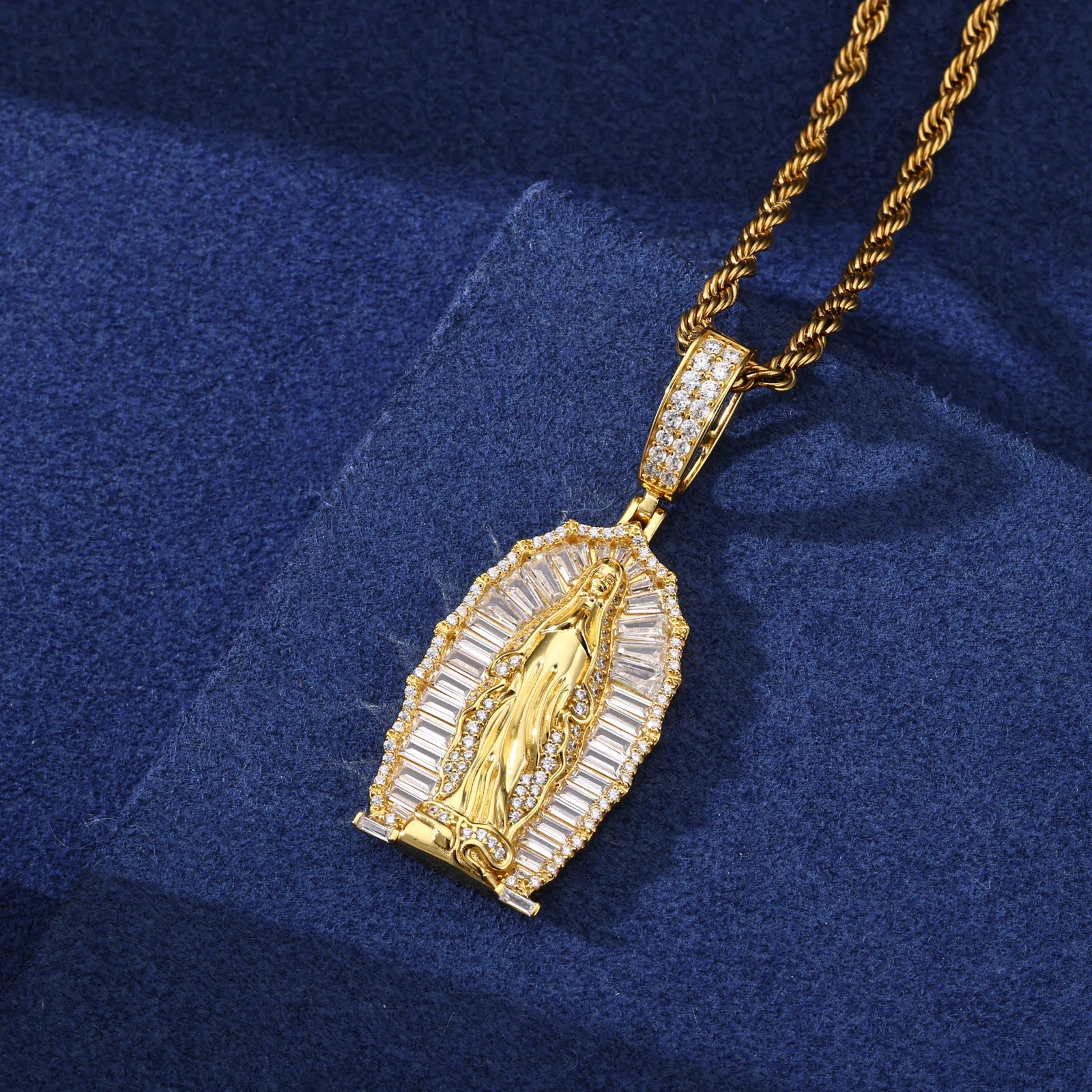 Mother Of Faith | Iced Blinged Out Moissanite Baguette Diamond 925 Virgin Mary Pendant