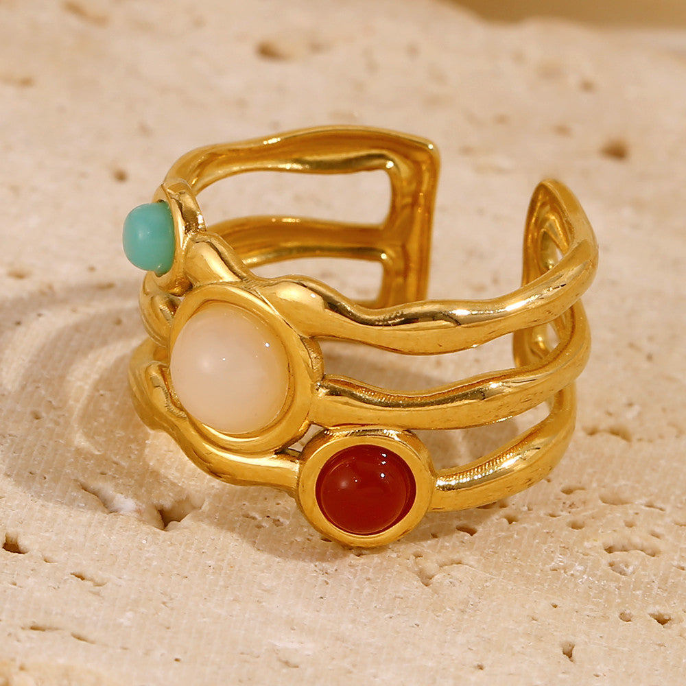 18k Gold Stainless Steel Gemstone Adjustable High Quality Waterproof Rings