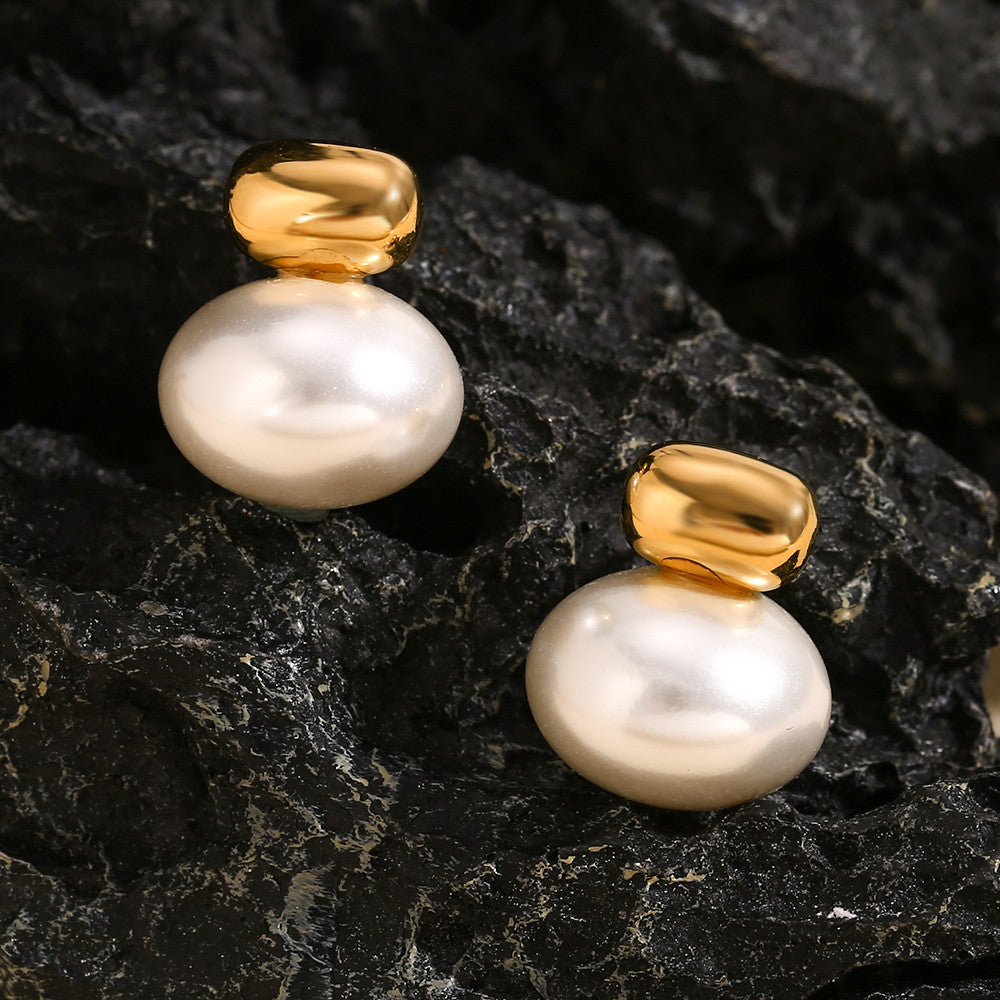 18k Gold Tarnish Free Imitation Pearl Stud Elegant Bling Earring