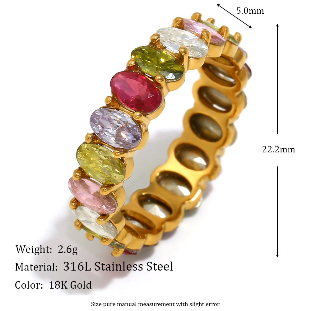 18k Gold Waterproof CZ Stainless Steel Wedding Party Oval Shape Zircon Rings