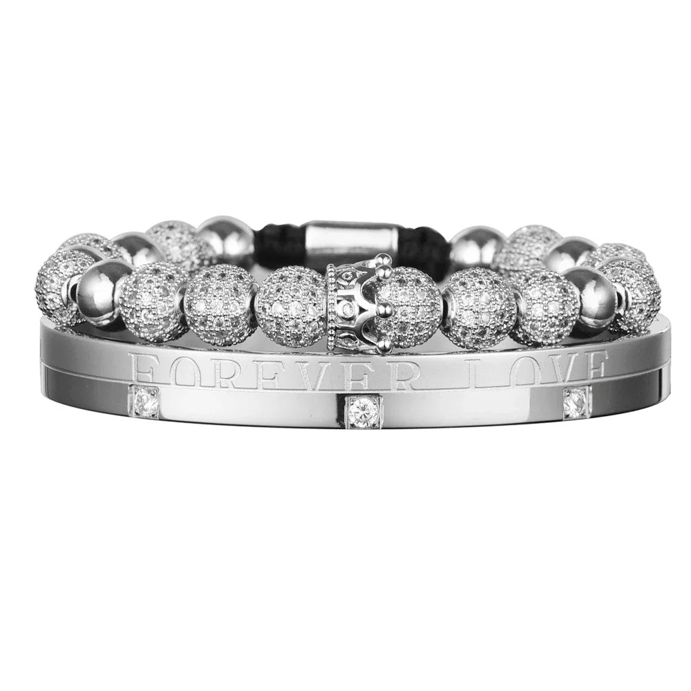 Self Love | 3 Piece VVS Diamond CZ Forever Love Iced Blinged Out Kings Crown Bracelet Set