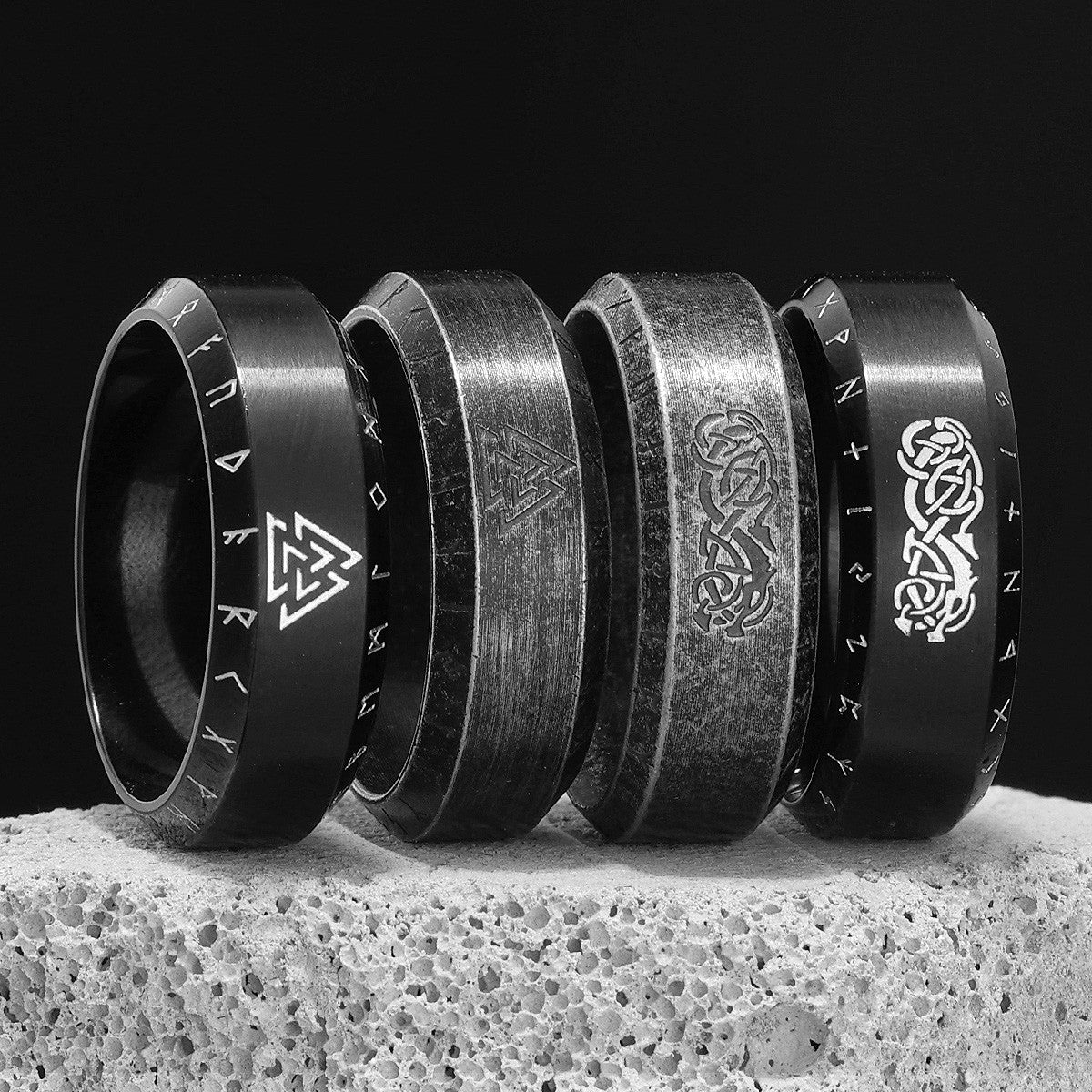 Steel Black Collection | 316L Black Stainless Steel Vintage Look Myth Of Odin Rings