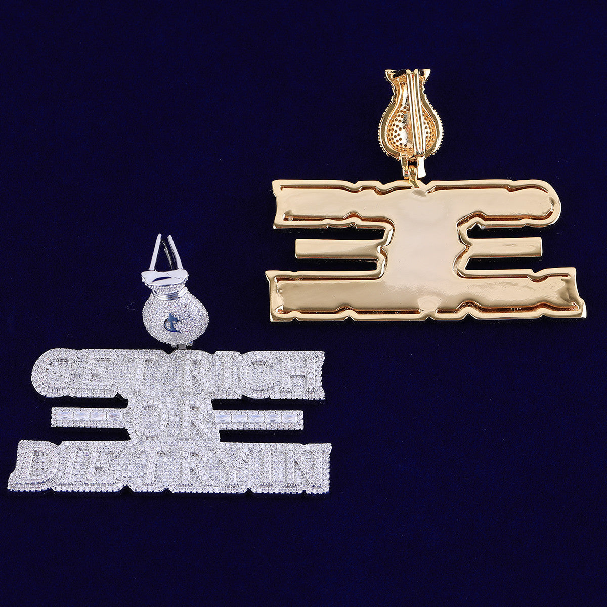 Get Rich or Die Tryin | VVS Diamond CZ Baguette Name Plate Hip Hop Pendant