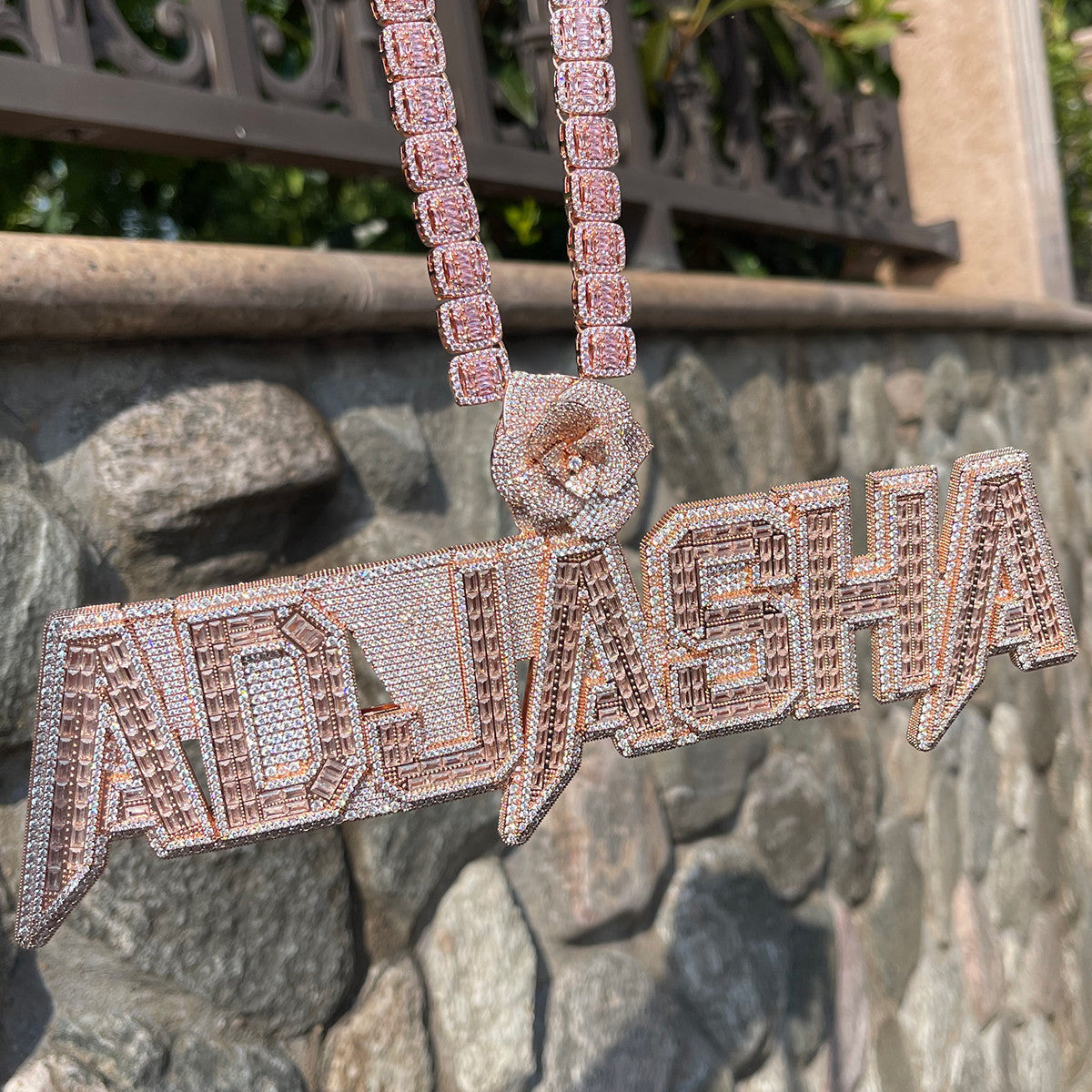 Sweet Heat | Rose Bail Personalized Iced 4 Prong Set VVS Diamond Custom Necklace