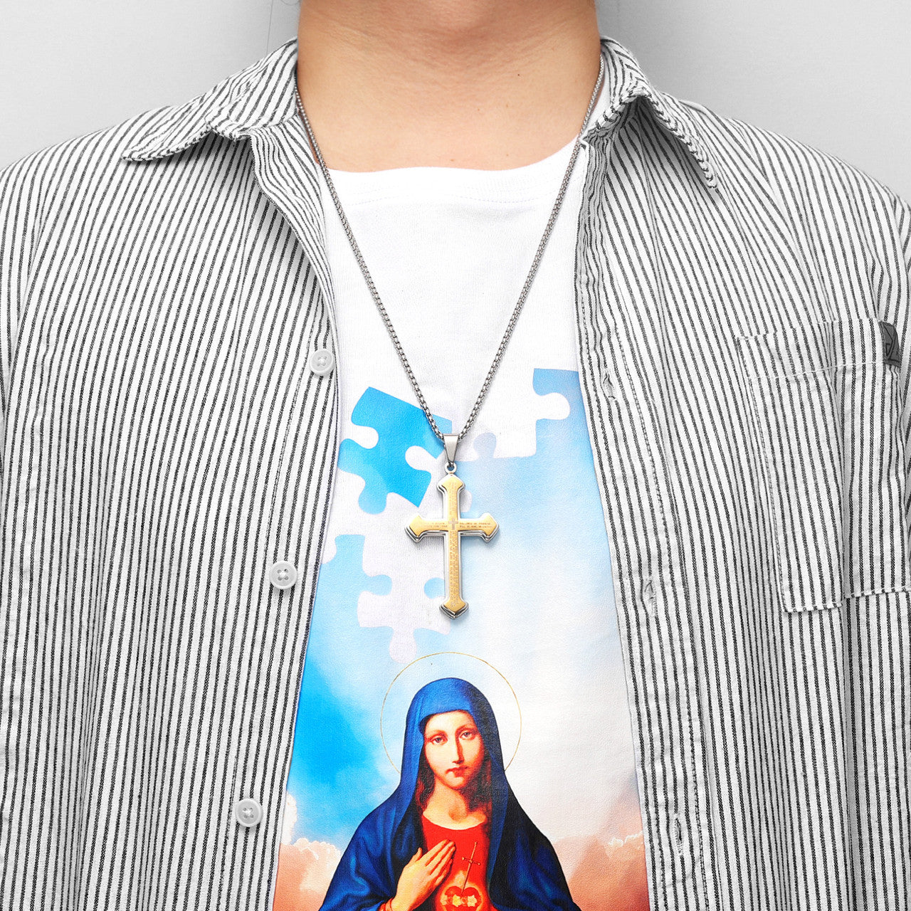 Layered Cross | 14k Gold Black Blue Solid Stainless Steel Hip Hop Street Style Cross Pendant