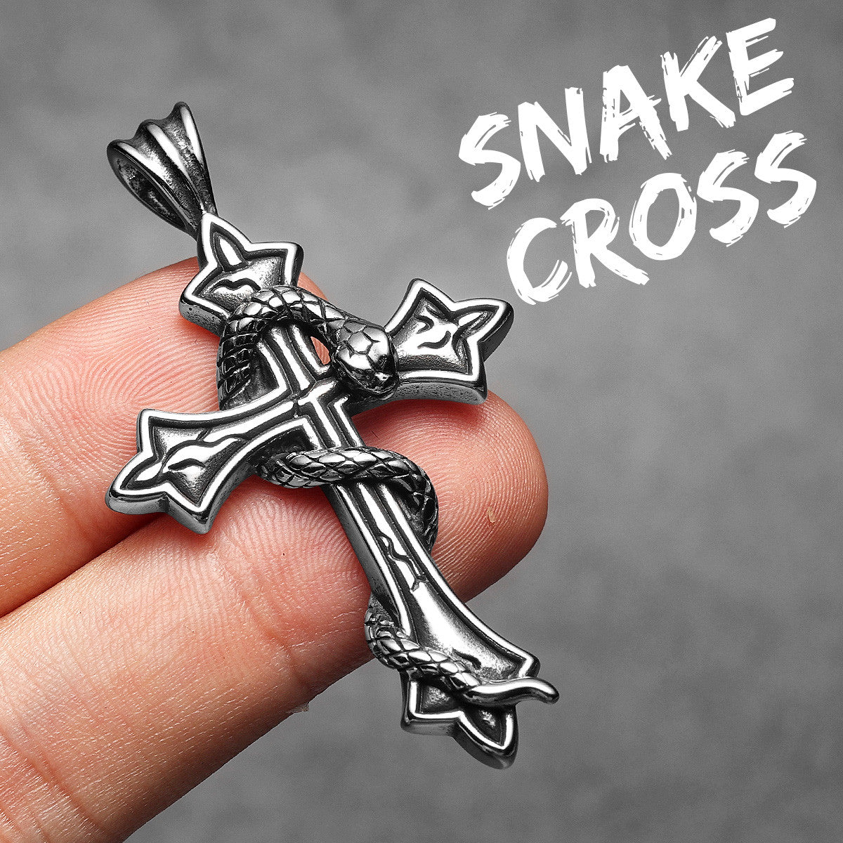 Snake Cross | Solid Stainless Steel Good and Evil Men's Cross Pendant