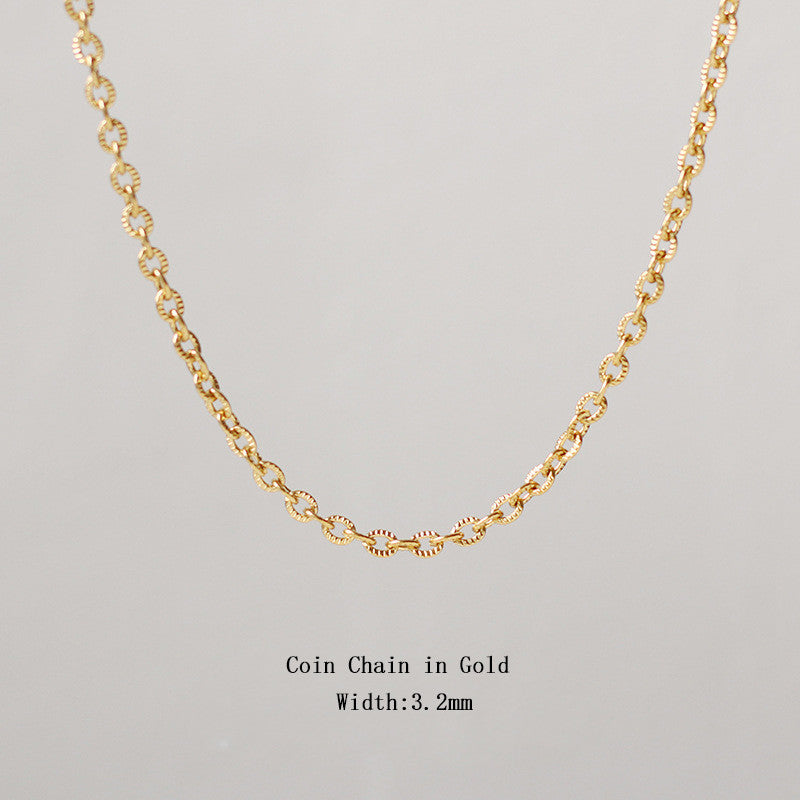 18k Gold Stainless Steel Thin Delicate Link Flower Coin Cuban Chain Layered Necklace