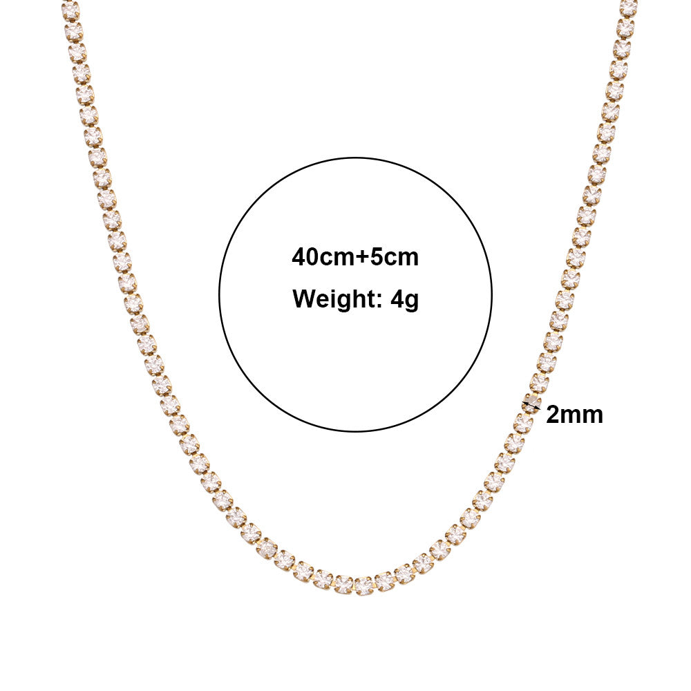 Ladies 18k Gold Waterproof Stainless Steel Bling Tennis Chain Necklace