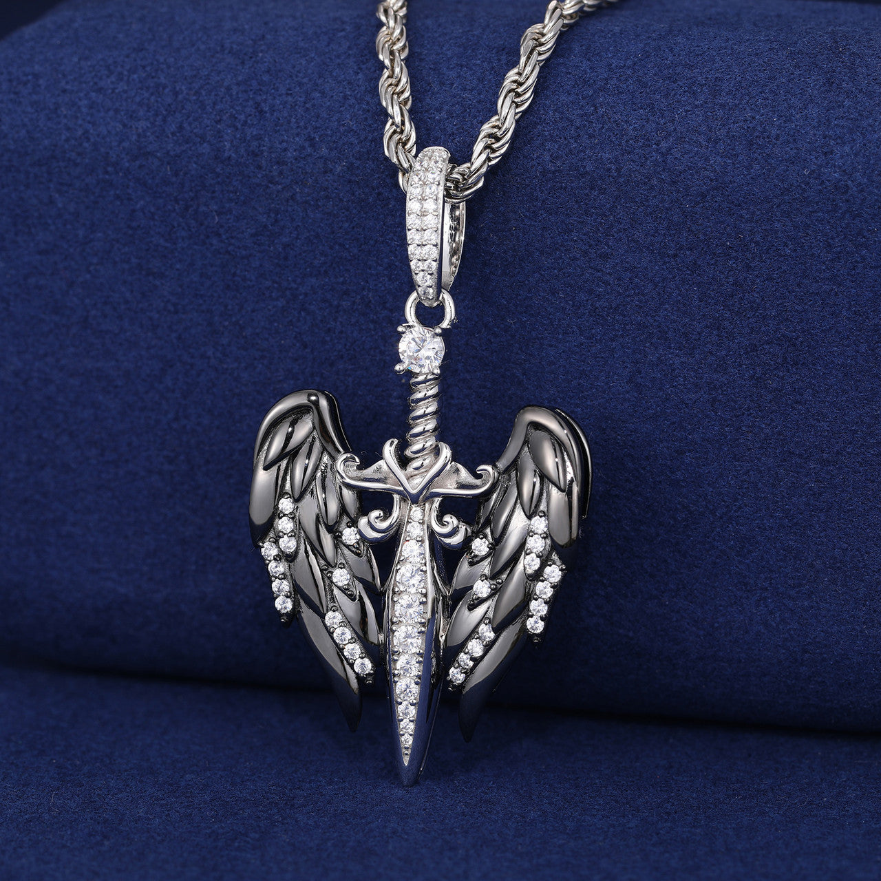 Angel Sword | Mens 925 Sterling Silver Moissanite Diamond Hip Hop Pendant Chain