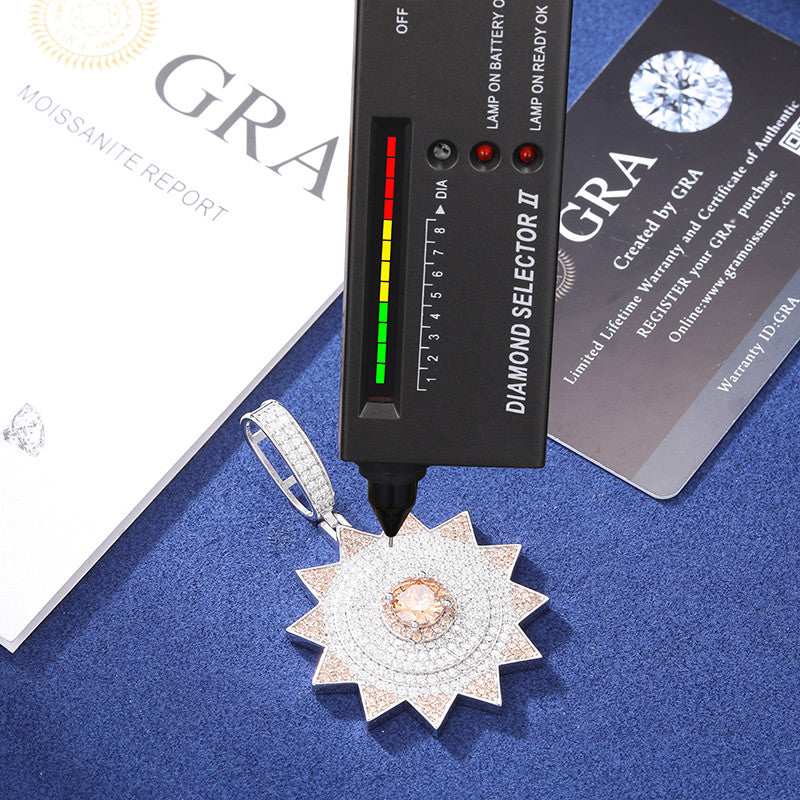 The illumined | Solid Sterling Silver Moissanite Diamond Sun God Hip Hop Pendant