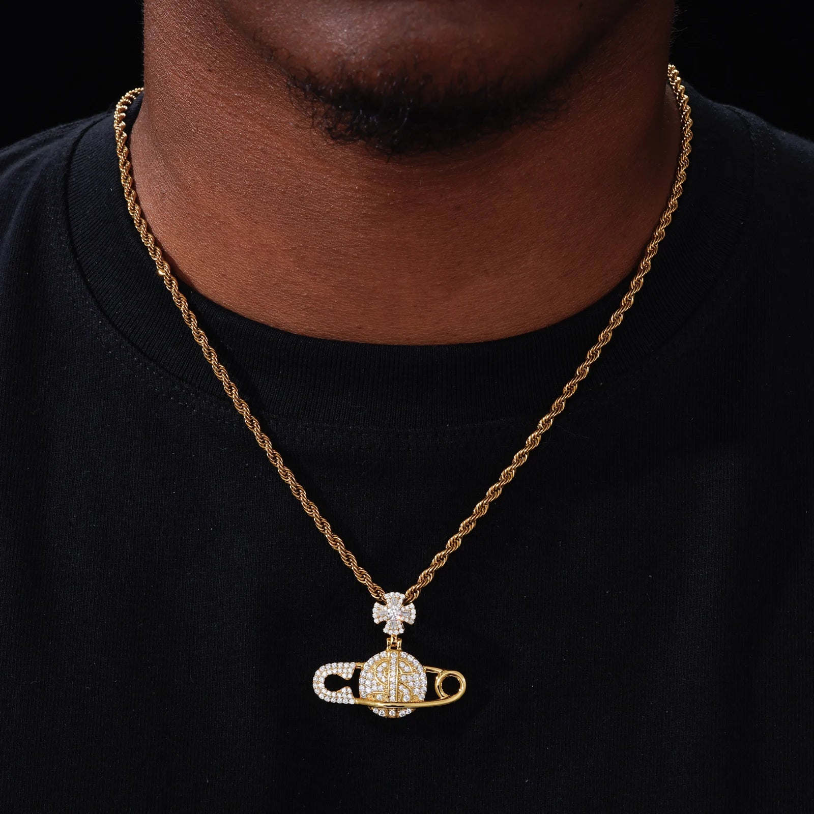 Secure The Bag ll | Iced Blinged Out Moissanite Diamond Safety Pin Money Bag Cross Pendant