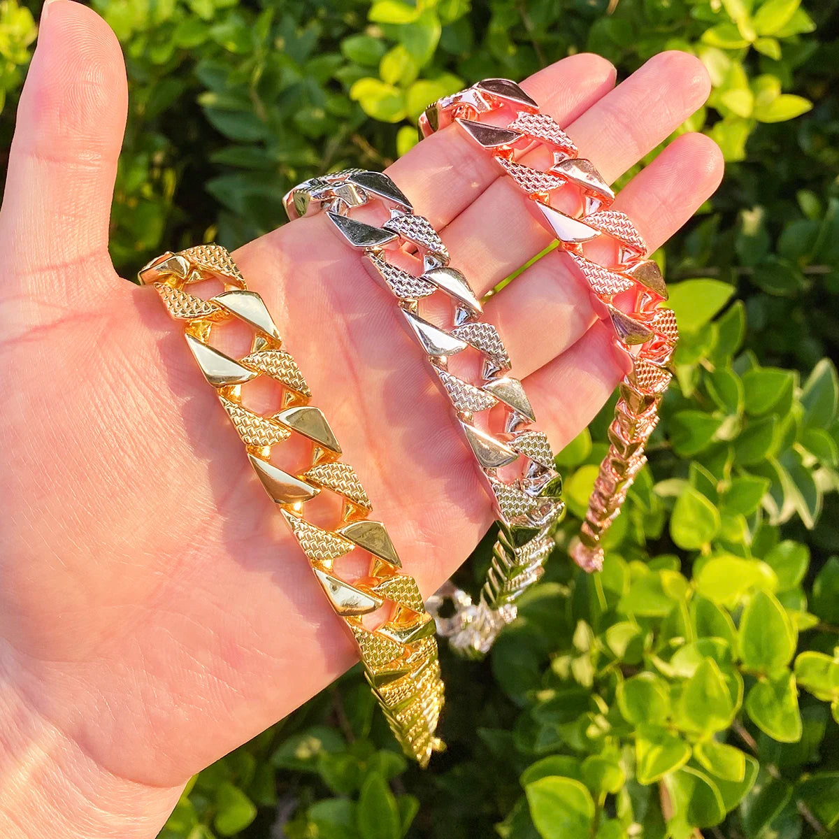 Patterned Cuban | 15mm Belcher Clasp Square Cut Designer Cuban Link Chain Necklace