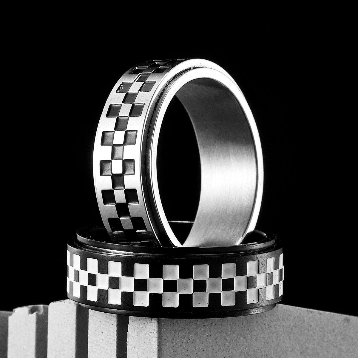 Checkered Flag | 316L No Fade Stainless Steel Fidget Spinner Street Wear Ring
