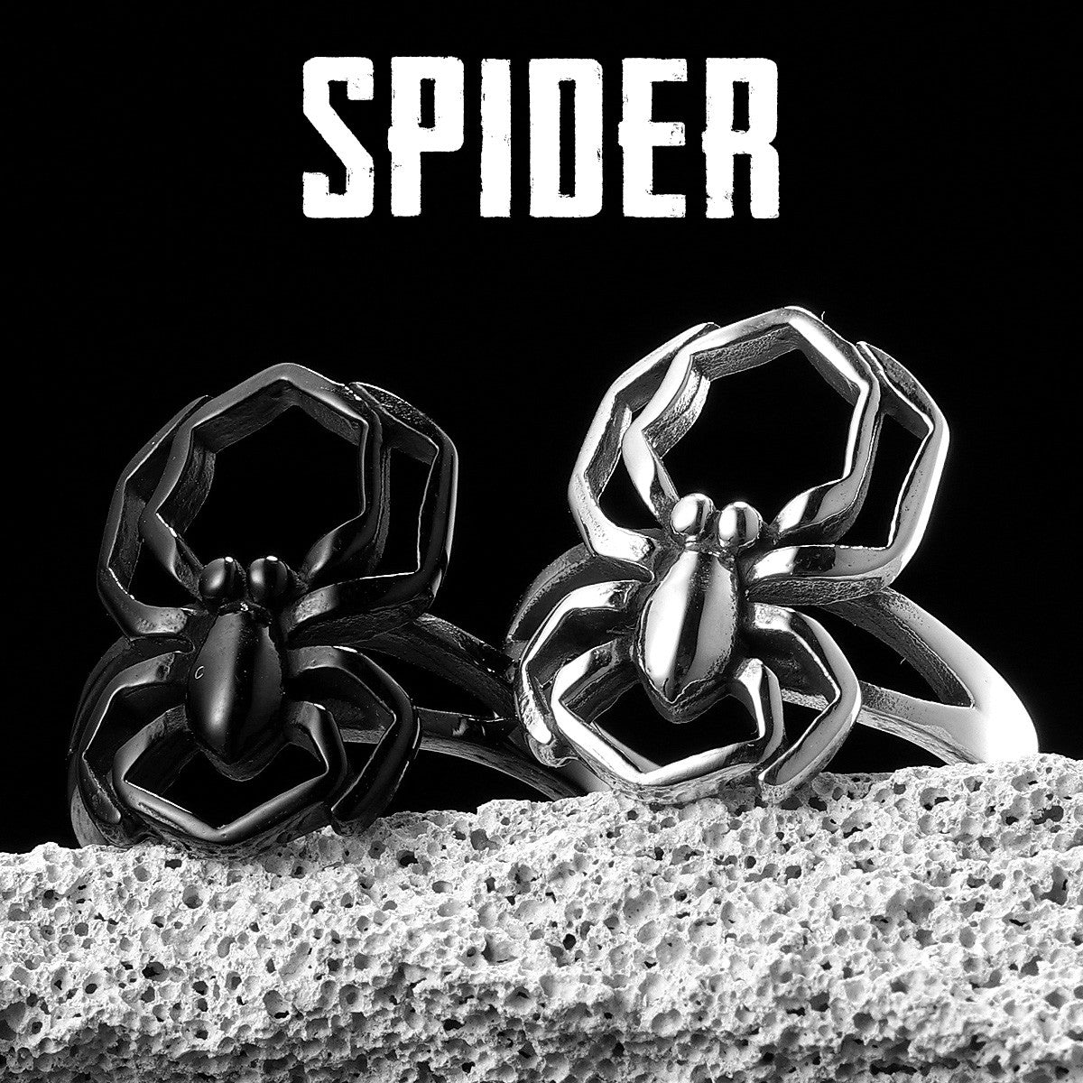 Spider | Solid No Fade Black Stainless Steel Men&#39;s Hip Hop Spider Rings