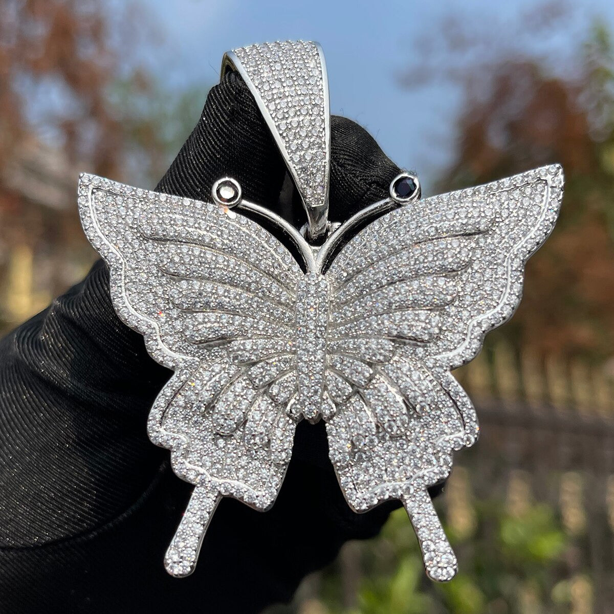 Ladies 24k Rose Silver Street Wear Casual Butterfly Bling Pendant Necklaces