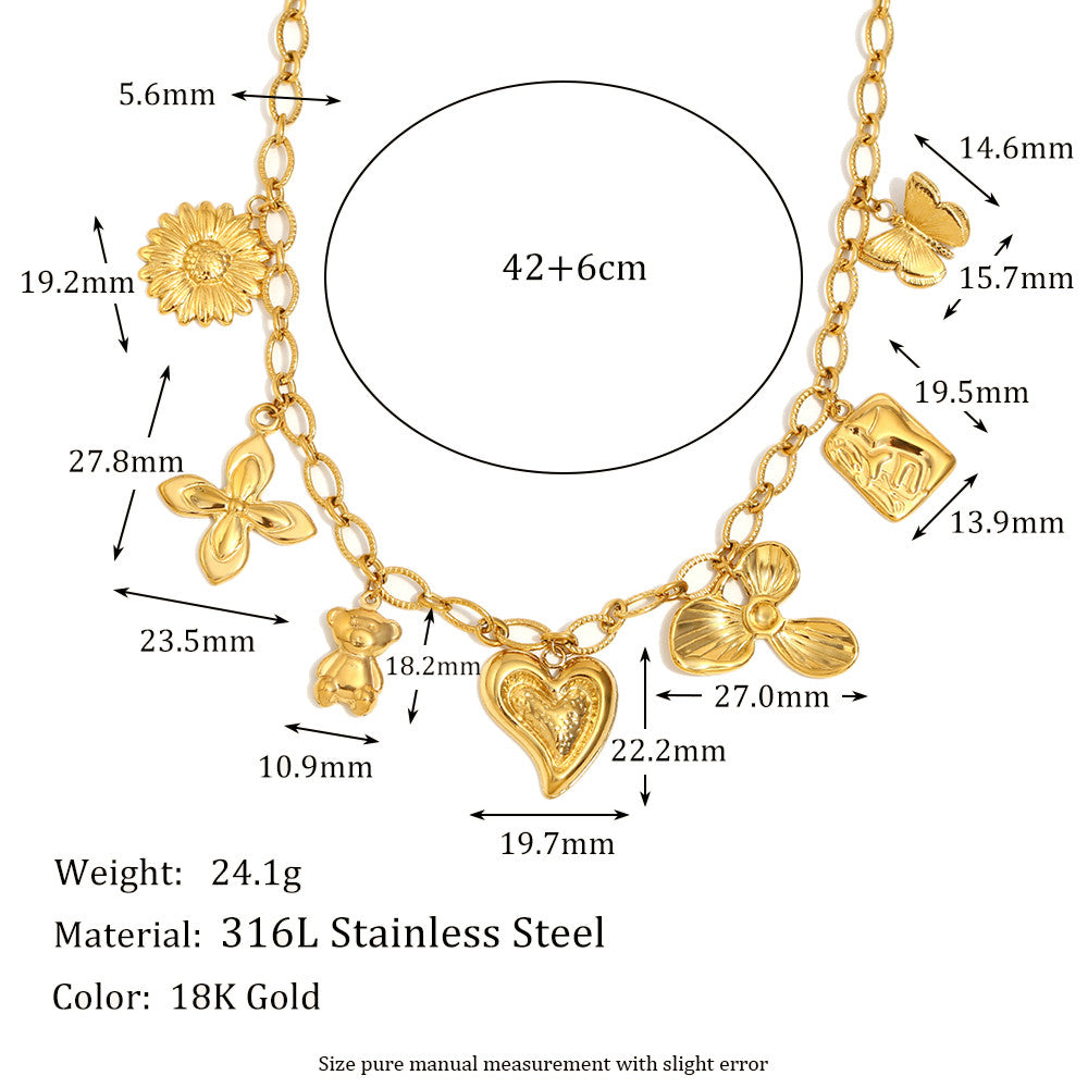 Ladies Stainless Steel Stylish 18k Gold Waterproof Choker Butterfly Flower Heart Necklace