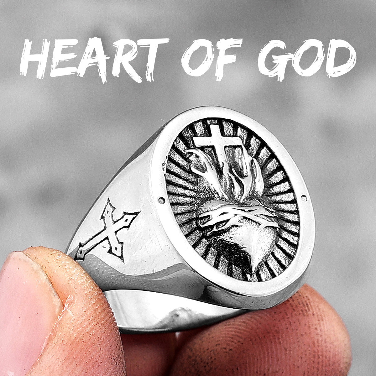 Heart of God | Stainless Steel Spiritual Cross Love Fire Street Wear Ring