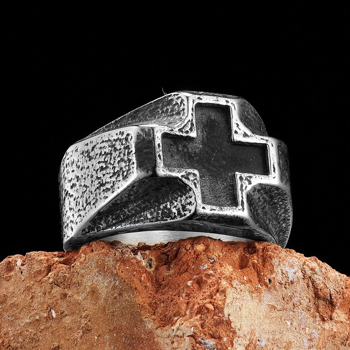 Vintage Black Cross | 316L Stainless Steel Ancient Look Amulet Style Ring