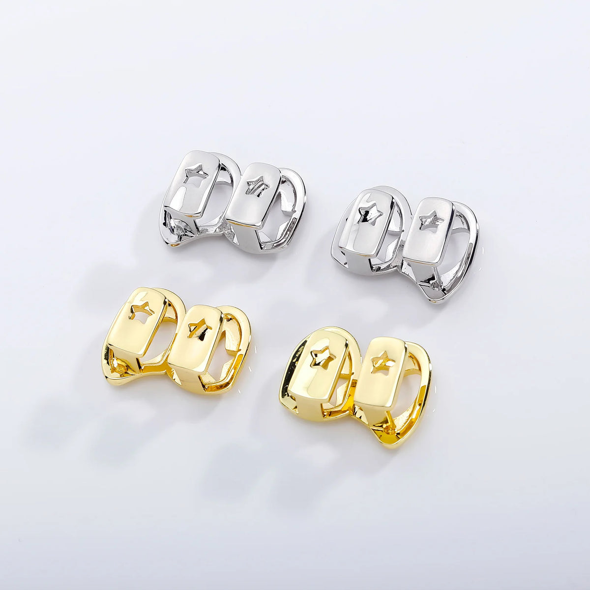 Stars Heart | 2 Piece Double Hollow Heart Star Hop Hop Teeth Tooth Caps Grillz