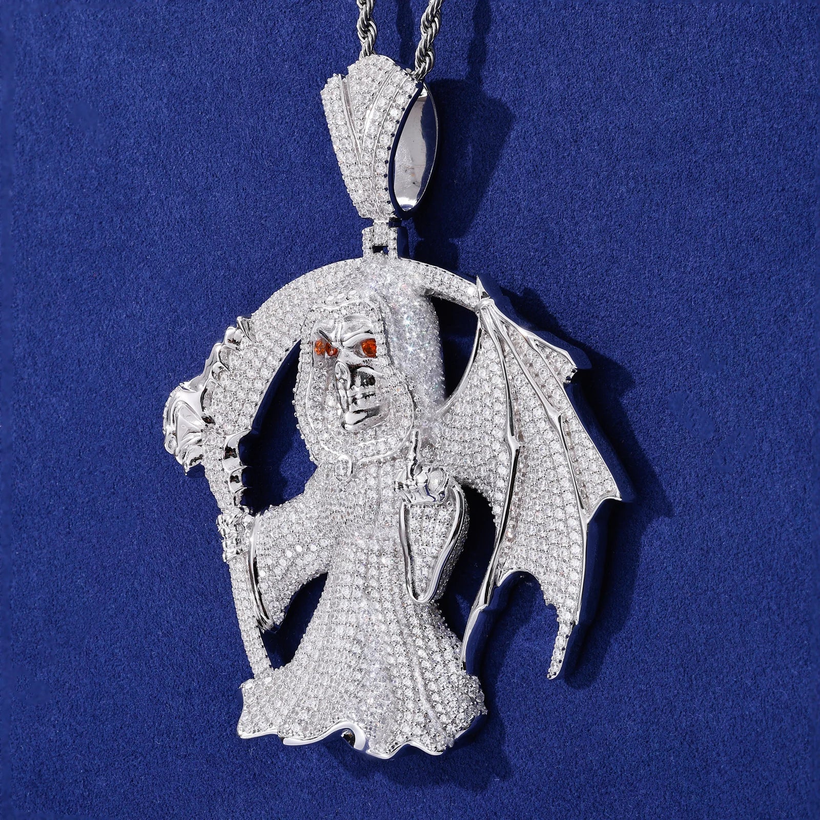 Middle Finger Reaper | Moissanite Diamond 925 Silver Hip Hop One Wing Scythe Grim Reaper Pendant