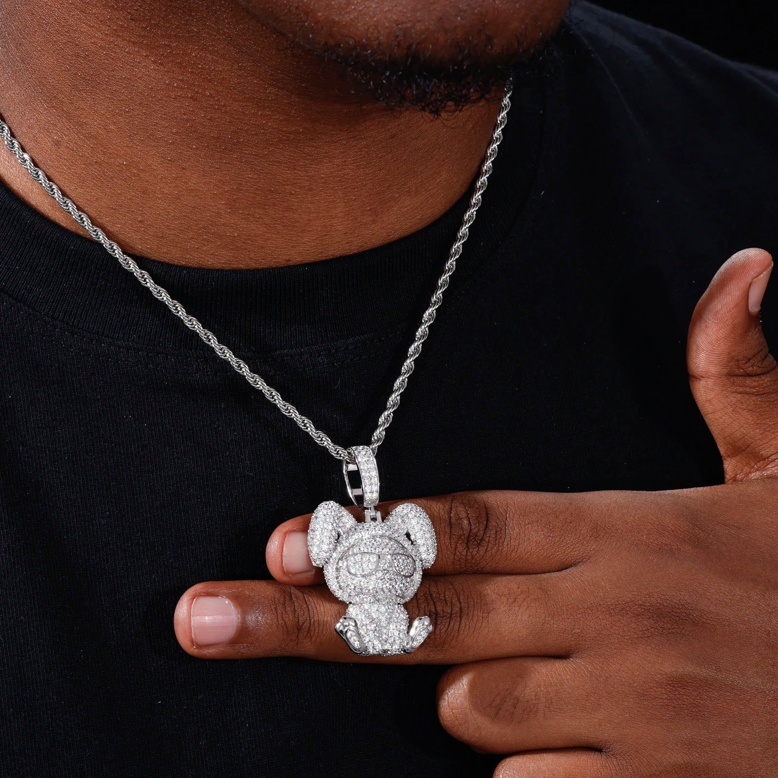 Kid-Bunny | 925 Sterling Silver Hip Hop Moissanite Diamond Kid Bunny Pendant