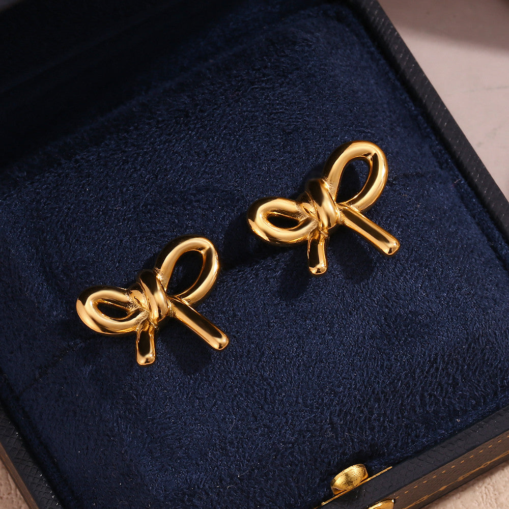 Solid Stainless Steel Silver 18k Gold Tarnish Free Smooth Bow Knot Earrings